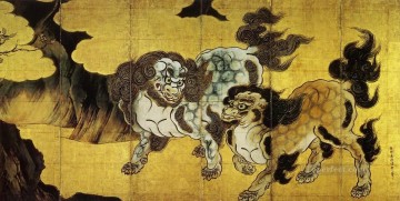 日本 Painting - 中国の獅子 狩野永徳 日本人